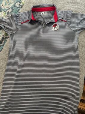Russell Athletic UGA Georgia Bulldogs Striped Gray/White/Red polo men’s small